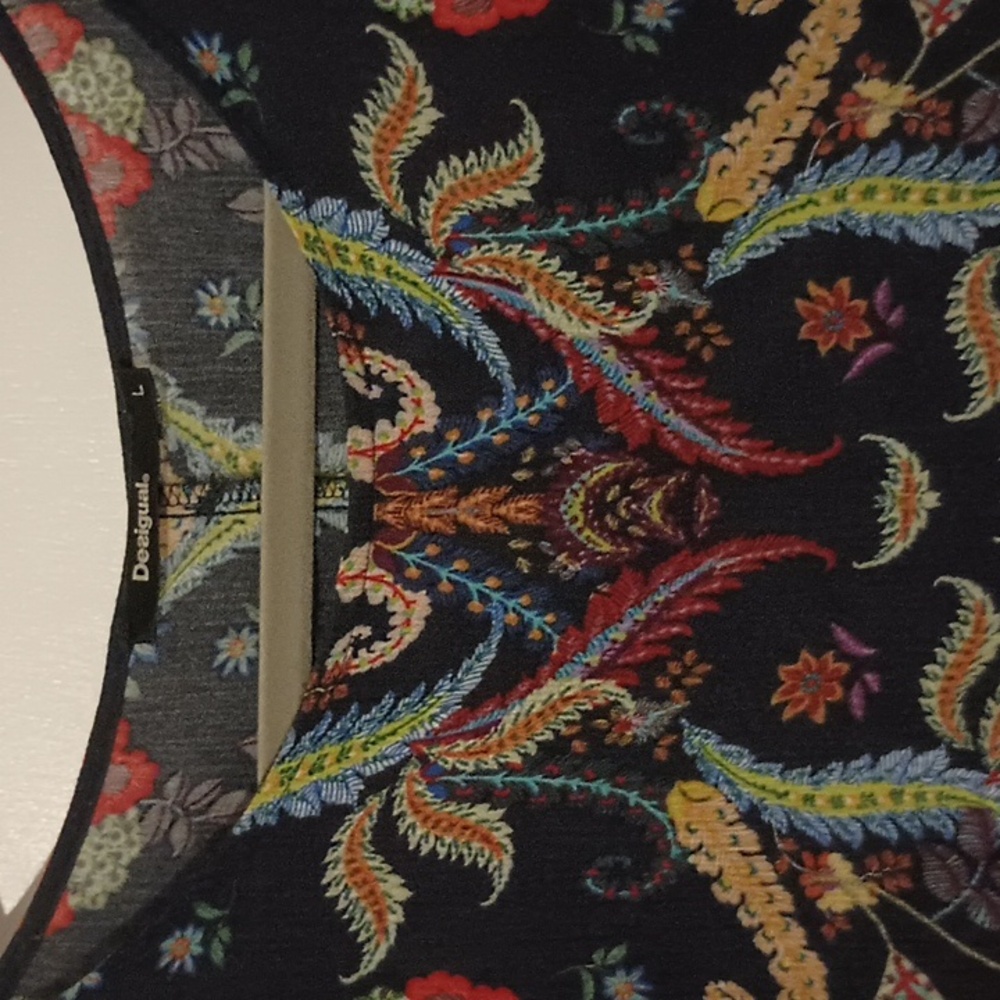 DESIGUAL Boho 3/4 Sleeve Floral Paisley Print Top Size Large - Picture 3 of 7